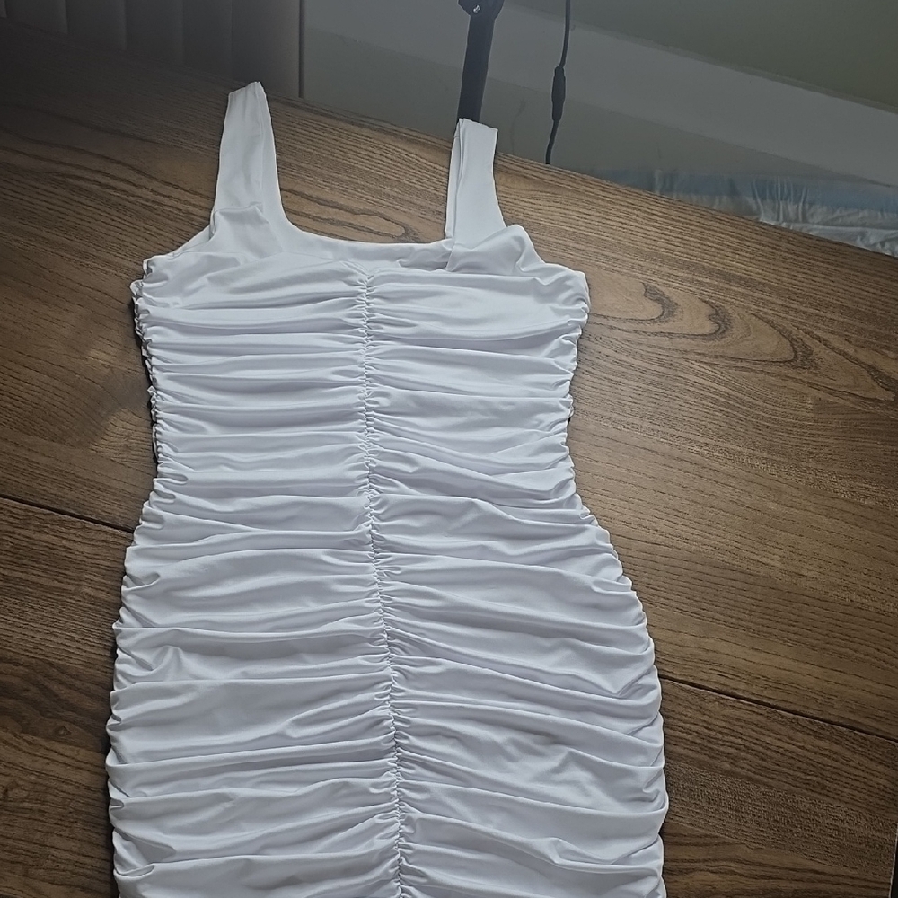 Elegant White Ruched Dress